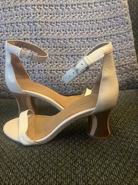 Jeffrey Campbell for Anthropologie Striped Wooden Heel Sandals 7.5 tan